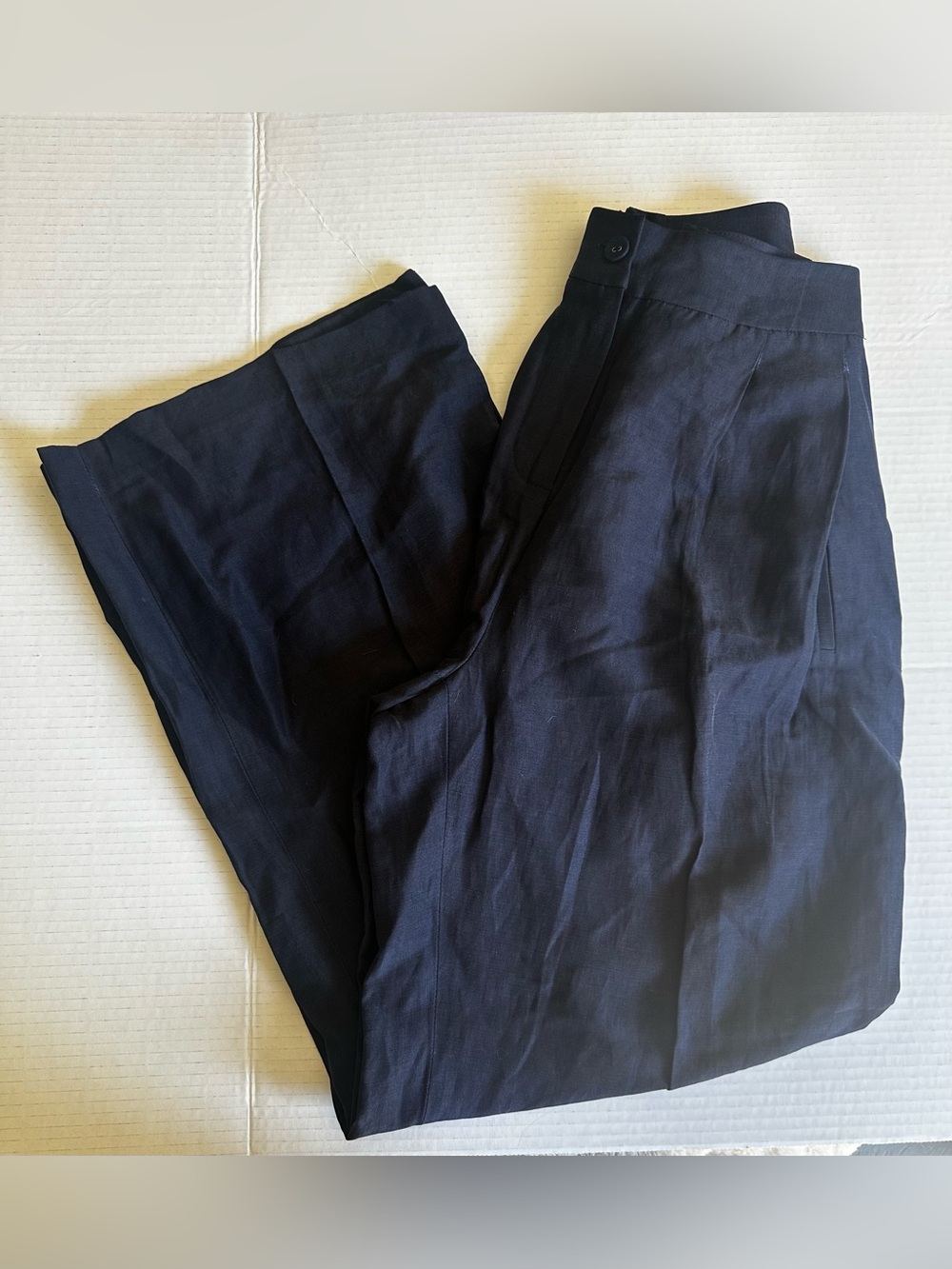 J. Peterman Navy Wide-Leg Silk/Linen Blend Trousers